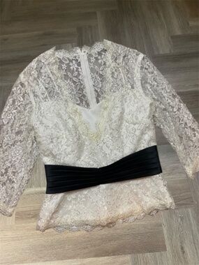 Alfred Angelo Lace Bridal Victorian Peplum Top Womens Ivory Black 8 Formal Party